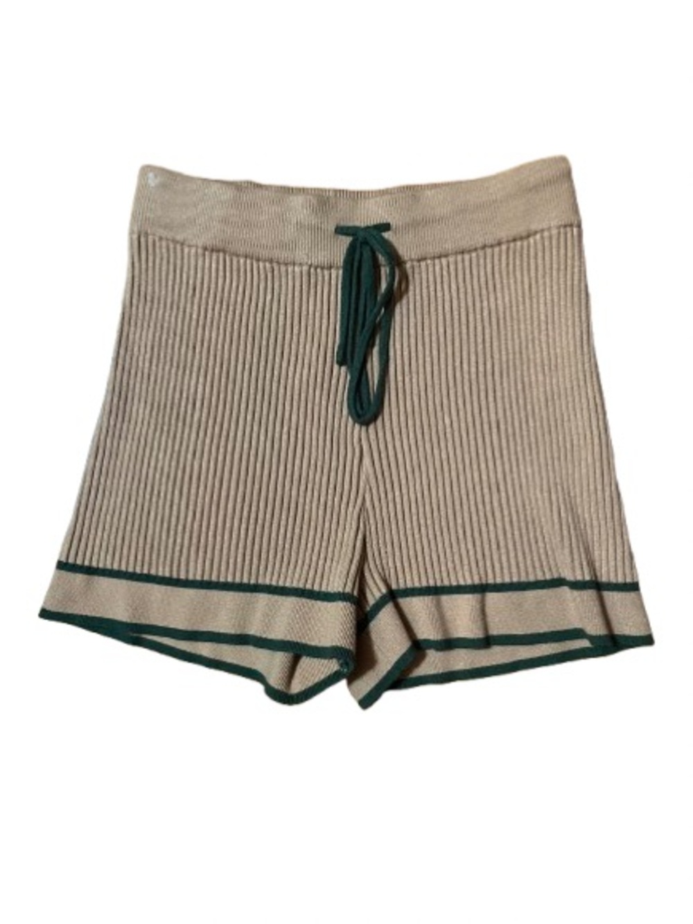NWOT MABLE Tan Ribbed Knit Shorts with Green Trim Size Medium
